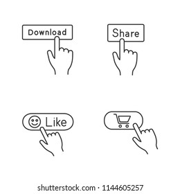 App buttons linear icons set. Click. Download, share, like, buy. Thin line contour symbols. Isolated vector outline illustrations. Editable stroke