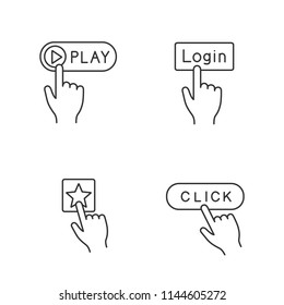 App Buttons Linear Icons Set. Click. Play, Login, Add To Favorite. Thin Line Contour Symbols. Isolated Vector Outline Illustrations. Editable Stroke