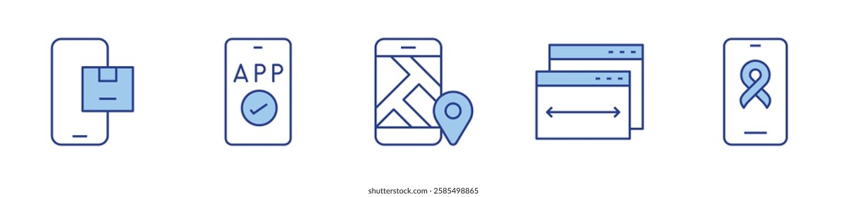 app, charity, check in. Application Icon vector illustration. Line Duotone style. Editable stroke.