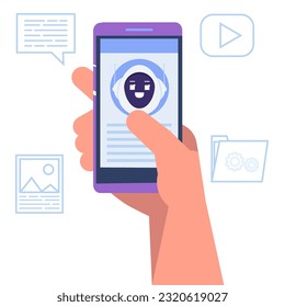App with chatbot concept. Customer support service android,  artificial intelligence dialog.  Vector Illustration.