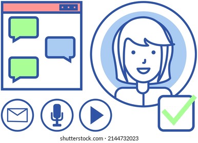 App for chatting and mailing icon. Program, social network for online communication via Internet. Virtual account, user profile symbol. Digital technology, mobile application, phone messenger sign