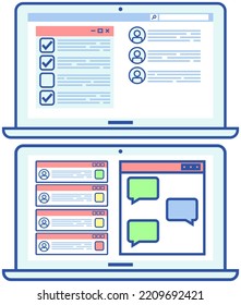 App for chatting and mailing. Social network for online communication via Internet. Digital technology, mobile application, messenger. Program for virtual teleconferencing. virtual chat program