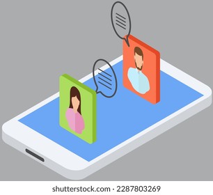 App for chatting online mailing. Digital technology, mobile application, phone messenger. Program, social network for virtual communication via Internet. Account, user profiles in social media service