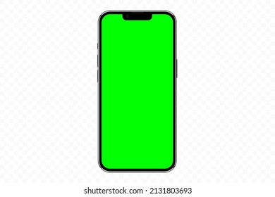 Manifestación de aplicaciones en broma. Solo marco de teléfono móvil realista, burla con pantalla de clave de croma verde, plantilla de aplicación de teléfono celular. Vector de stock aislado