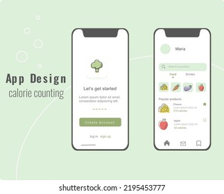 App design calorie counting in  line art style