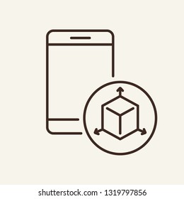 App for design line icon. Smartphone with cube in circle sign on white background. Mobile app concept. Vector illustration can be used for topics like technology, modern world, gadget 