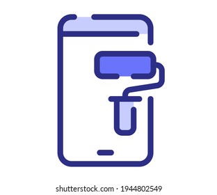 app design smartphone single isolated icon with dashed line style and purple color