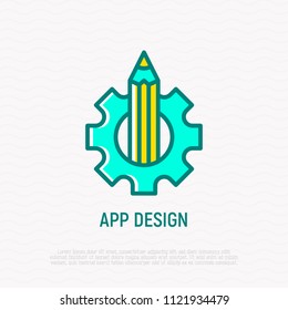 App design thin line icon: pencil and wheel. Modern vector illustration.