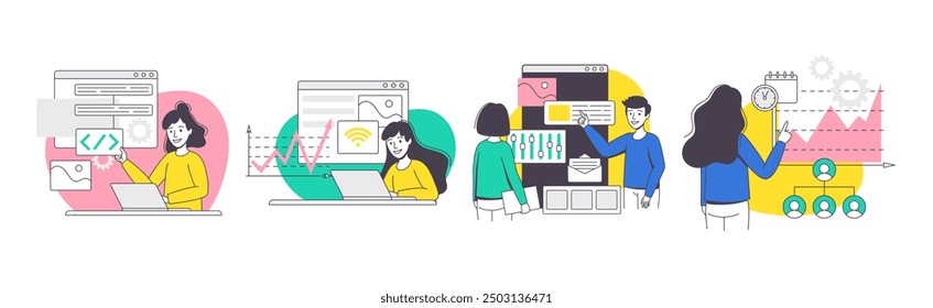 App Dev Professional Developing Software Application for Mobile Device Vector Set