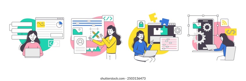 App Dev Professional Developing Software Application for Mobile Device Vector Set