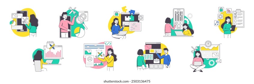 App Dev Professional Developing Software Application for Mobile Device Vector Set