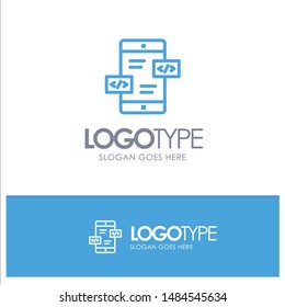 App Development, Arrows, Div, Mobile Blue Outline Logo Place for Tagline. Vector Icon Template background