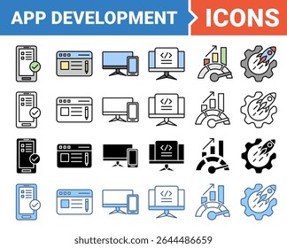 App development banner icon set with multiple style collection.