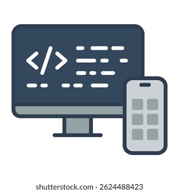 App development color icon, symbolizing software development, app development and engineering.