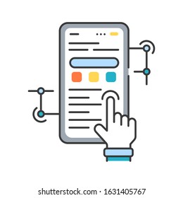App development color line icon. Process by which a mobile app is developed for mobile devices. Pictogram for web page, promo. UI UX GUI design element. Editable stroke.