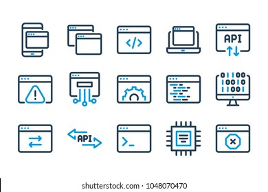 App development and Computing related line icons. Web Develop and Coding related icons. Vector illustration.