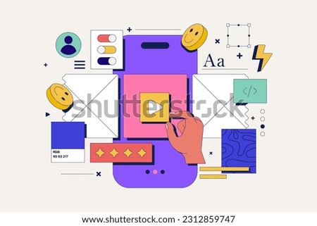 App development concept with UI UX elements collage for web banner op poster. Can be used as Header or socilal media post. Vector illustration