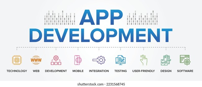 App Development concept vector icons set infographic background illustration. Application Development.