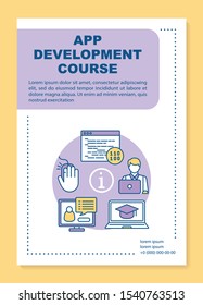 App development course poster template layout. Distant education. Online study. Banner, booklet, leaflet print design with linear icons.  