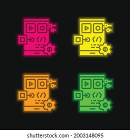 App Development icono de vector de neón brillante de cuatro colores