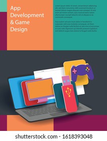 App development and game design banner. Vector banner
