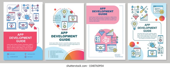 App development guide brochure template. Mobile programming. Flyer, booklet, leaflet print, cover design, linear illustrations. Vector page layouts for magazines, annual reports, advertising posters