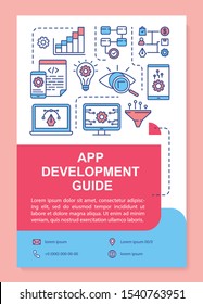 App development guide poster template layout. Mobile programming. Coding instruction. Banner, booklet, leaflet print design, linear icons. Vector brochure page layout for magazines, advertising flyers
