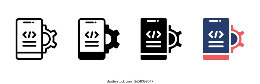Coleção de vários estilos de folha de ícone de Desenvolvimento de Aplicativo