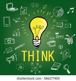 App Development Idea Concept with Doodle design style :Hand drawn vector illustration set of social media sign and symbol mobile elements.