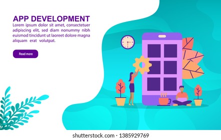 App development illustration concept with character. Template for, banner, presentation, social media, poster, advertising, promotion
