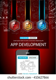 App Development Infpgraphic Concept Background with Doodle design style :user interfaces, UI design,mobiel devices. Modern style illustration for web banners, brochure and flyers.