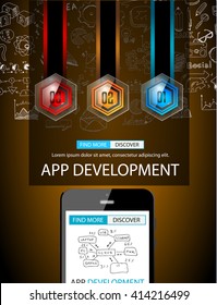 App Development Infpgraphic Concept Background with Doodle design style :user interfaces, UI design,mobiel devices. Modern style illustration for web banners, brochure and flyers.