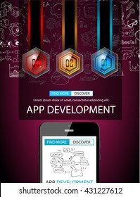 App Development Infpgraphic Concept Background with Doodle design style :user interfaces, UI design,mobile devices. Modern style illustration for web banners, brochure and flyers.