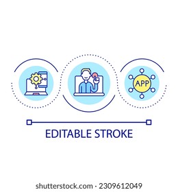 App development instructional video loop concept icon. Online learning. Educational content abstract idea thin line illustration. Isolated outline drawing. Editable stroke. Arial font used