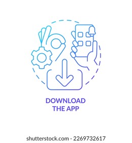 App downloading blue gradient concept icon. Payment online. Bank onboarding. Install mobile wallet abstract idea thin line illustration. Isolated outline drawing. Myriad Pro-Bold font used