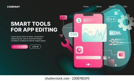 App Editing Tools. Horizontal WebPage Banner. Vector Illustration