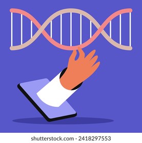 Aplicación para experimentar con el ADN. Manipulación de genes. Ingeniería Genética. Ilustración vectorial plana. 