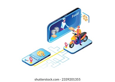 App Fast Food  Delivery Services  Isometric Concept Landing Page