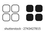 App Grid Icon Set: Four Outline Squares and Four Solid Squares Vector