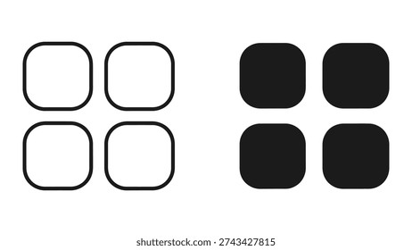 App Grid Icon Set: Four Outline Squares and Four Solid Squares Vector