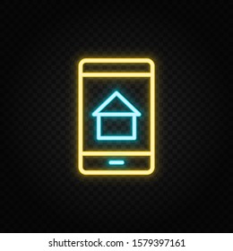 app, house, mobile neon icon. Blue and yellow neon vector icon.