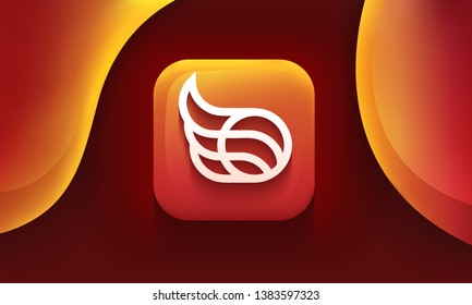 App icon. Ball sign. Square shape. Mobile UX/UI. Orange color with gradient. Glossy beautiful button. User interface. Stylish modern template. Vector illustration. Golden ratio.