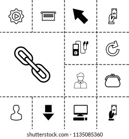 App icon. collection of 13 app filled and outline icons such as payment, document, purse, arrow down, user, play in gear, reload, link. editable app icons for web and mobile.