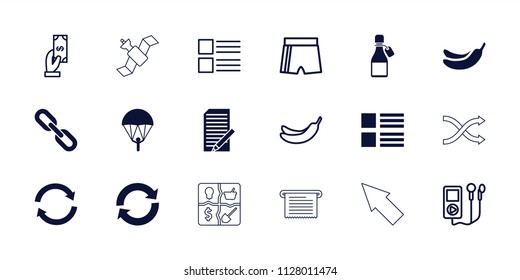 App icon. collection of 18 app filled and outline icons such as banana, menu, parachute, payment, reload, sport shorts, mp3 player. editable app icons for web and mobile.
