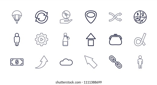 App icon. collection of 18 app outline icons such as money, purse, arrow up, user, marketing, reload, guitar mediator, link, cloud. editable app icons for web and mobile.