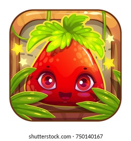 App icon with cute berry character. Vector element for web or game design.