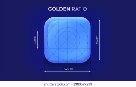 App icon. Empty. Square shape. Mobile UX/UI. Blue color with gradient. Glossy beautiful button. User interface. Stylish modern template. Vector illustration. Golden ratio.