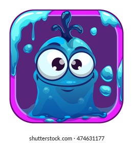 App icon with funny blue slimy monster. Vector game asset for application store.