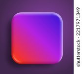 App icon glossy vector background. 3D button with purple neon holographic gradient and realistic soft shadow. Rounded rectangle shape for web and mobile applications