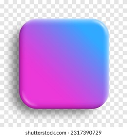 App icon glossy vector background. 3D button with purple blue neon holographic gradient and realistic soft shadow Rounded rectangle shape for web and mobile applications. Isolated